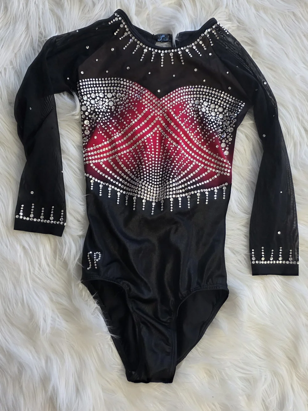 Sylvia P Black and Pink Gem-Embellished Kids Long Sleeve Leotard Costume